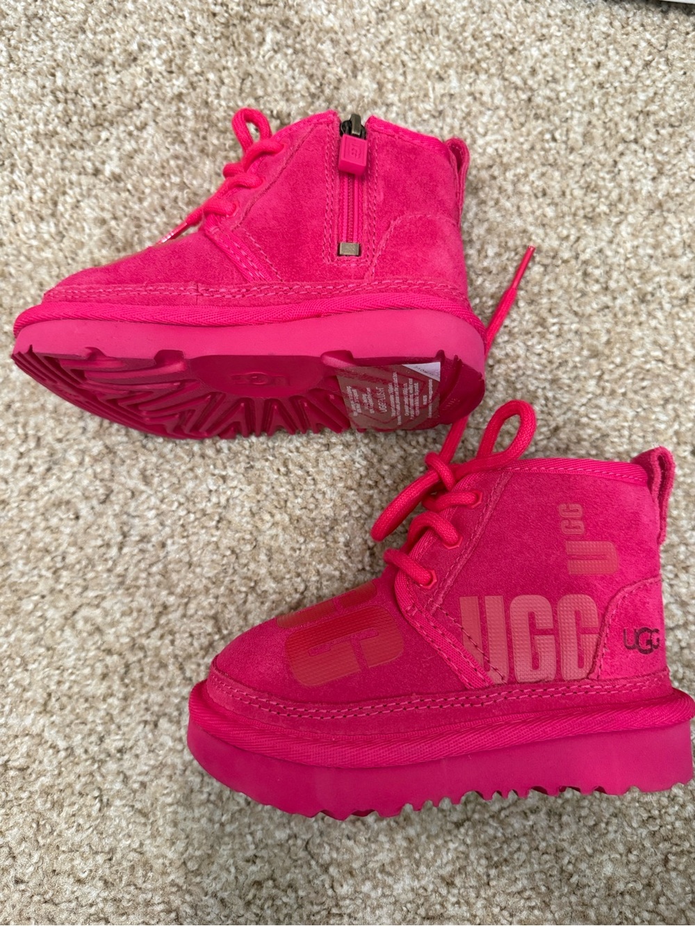 UGG Baby Toddler Hot Pink Suede Lace-Up Boot